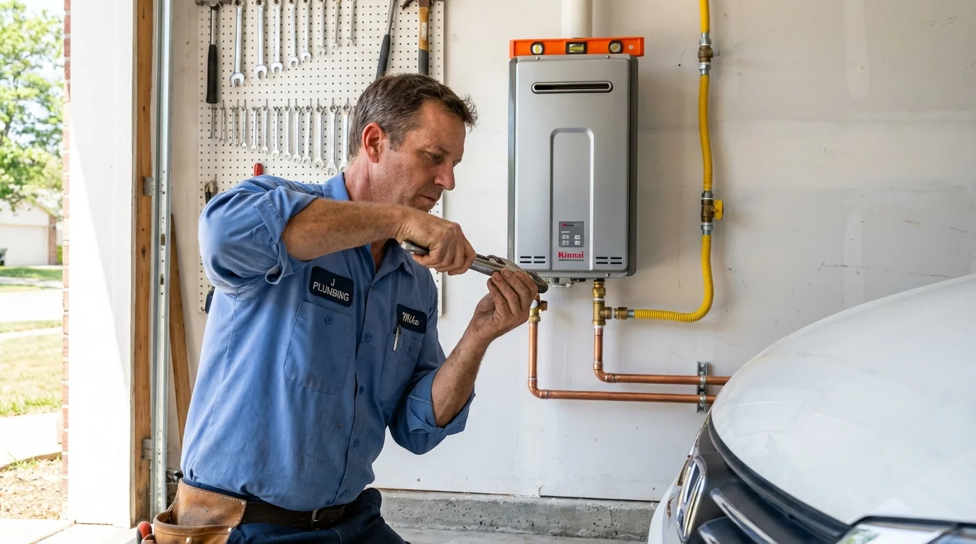 Tankless water heater installation by a Johns Plumbing LLC plumber in San Manuel