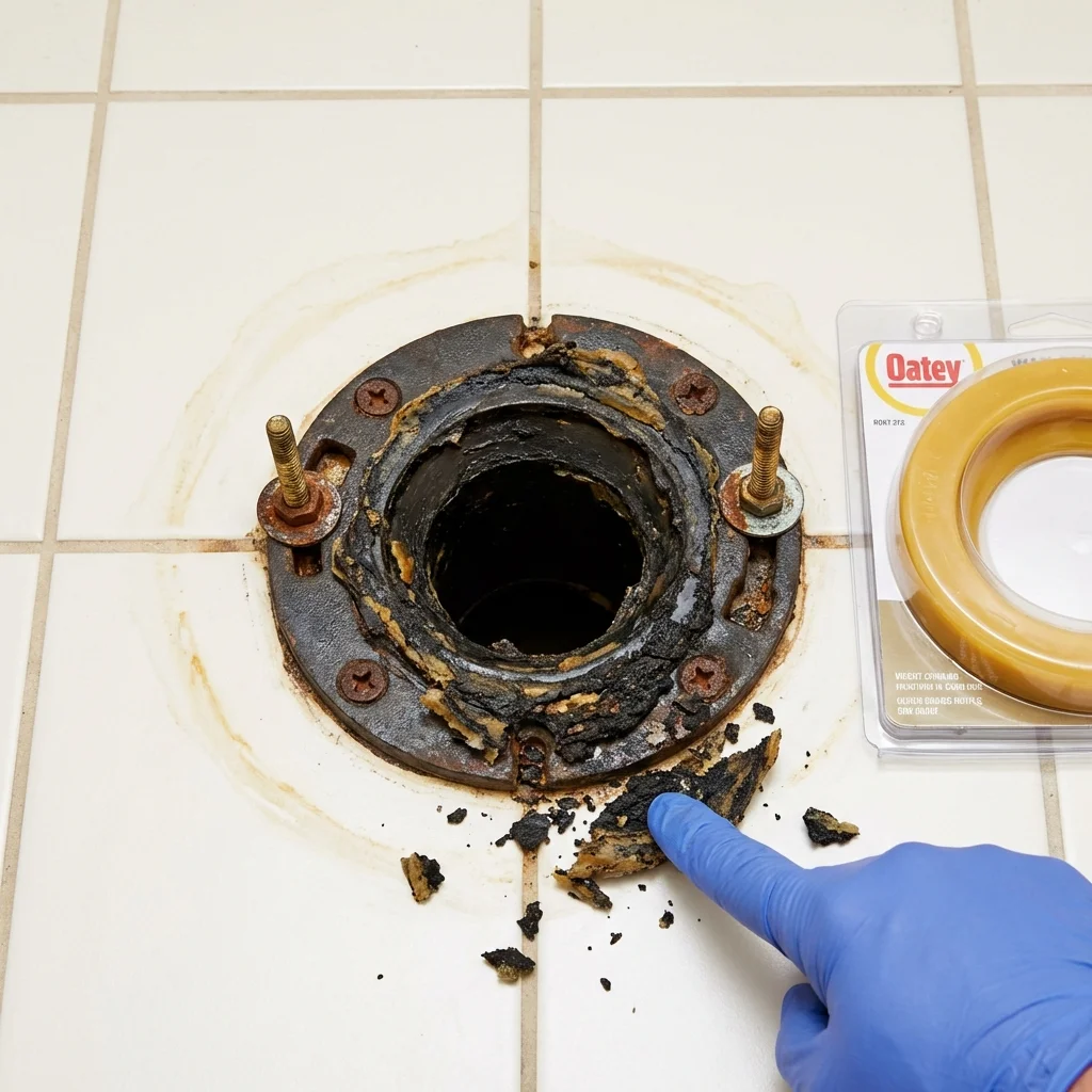Failed wax ring showing water seepage at the base of a toilet in a San Manuel, AZ home
