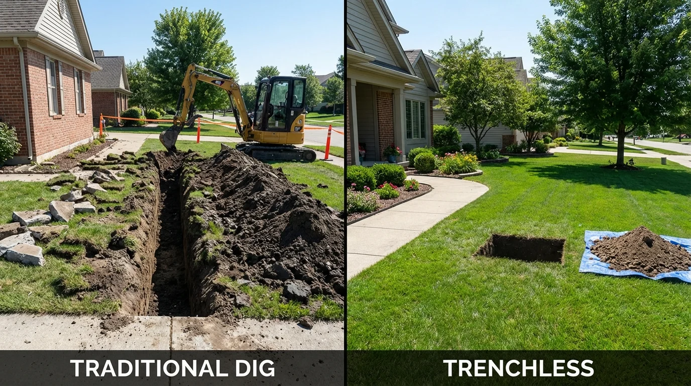 Trenchless sewer repair with minimal yard damage versus traditional excavation in San Manuel, AZ